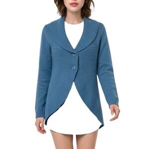Women’s Motto Blue Shawl Collar Cardigan Sweater Size S Acrylic Wool